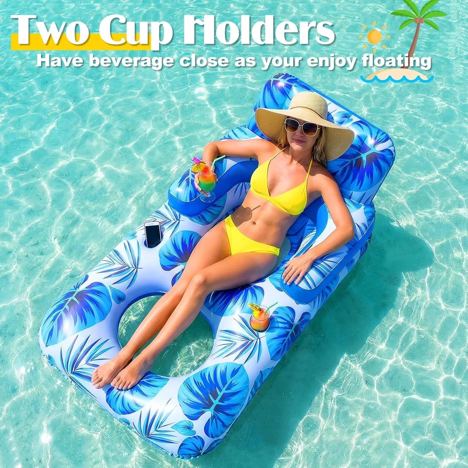 Special Pool Floats Adult, 65 Thicken PVC Inflatable Pool Float Lounger Rafts with Cup & Phone Holder & Headrest - Image 2