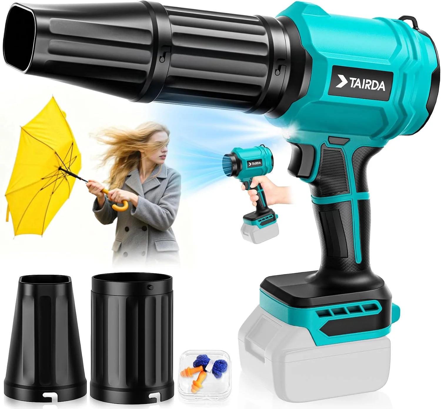 Special TAIRDA Cordless Leaf Blower Compatible for Dewalt 20V Battery(NO Battery), Mini Turbo Jet Blower with 2 Nozzles - Image 2