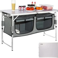 Alternative view of Special Camping Kitchen Station, 3 Adjustable Height Folding Outdoor Camp Cooking Table with Storage Organizer