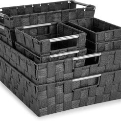 Special Set of 3 Large Woven Storage Baskets, Mesh Hand-Woven Organizing Baskets, Fabric Storage Bins for Linen