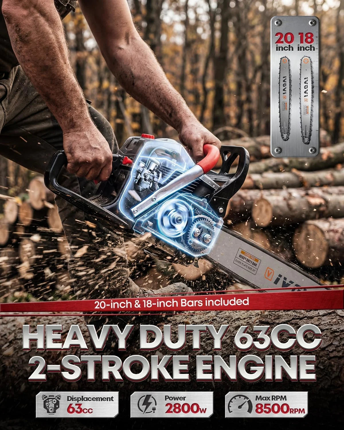 Special 63CC Gas Chainsaw with 20-Inch and 18-Inch Bars - Image 3