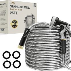 Alternative view of Special 150ft Stainless Steel Garden Hose, No-Kink Leak-Proof Crush Resistant, 10-Function Nozzle for Lawn Care