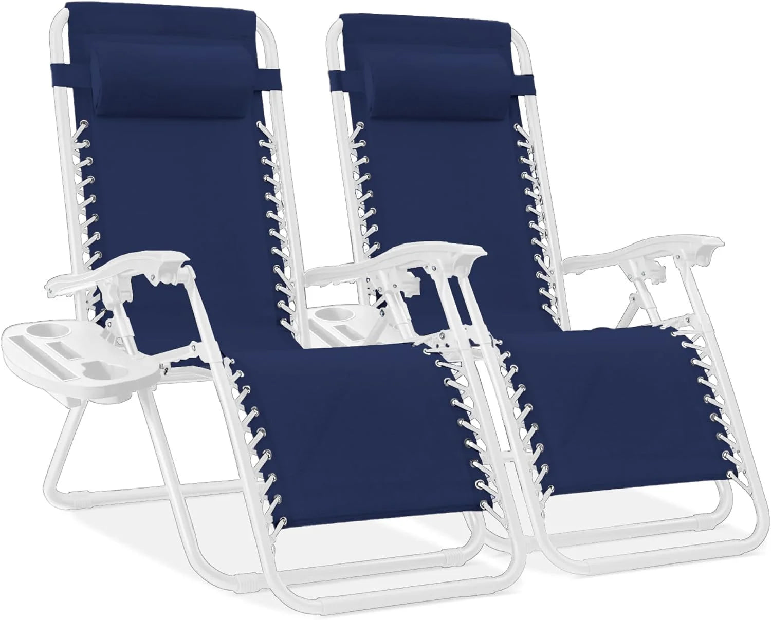 Special Best Choice Products Set of 2 Adjustable Steel Mesh Zero Gravity Lounge Chair Recliners w/Pillows and Cup Holder Trays - Image 20