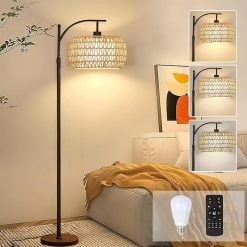 Special Floor Lamp for Living Room Rattan Boho Floor Lamp with Remote Control, Dimmable, 3-Color Temperature