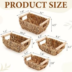 Alternative view of Special Wicker Storage Baskets, Hand Woven Organizing Basket, Water Hyacinth Nesting Shelf Bins with Wooden