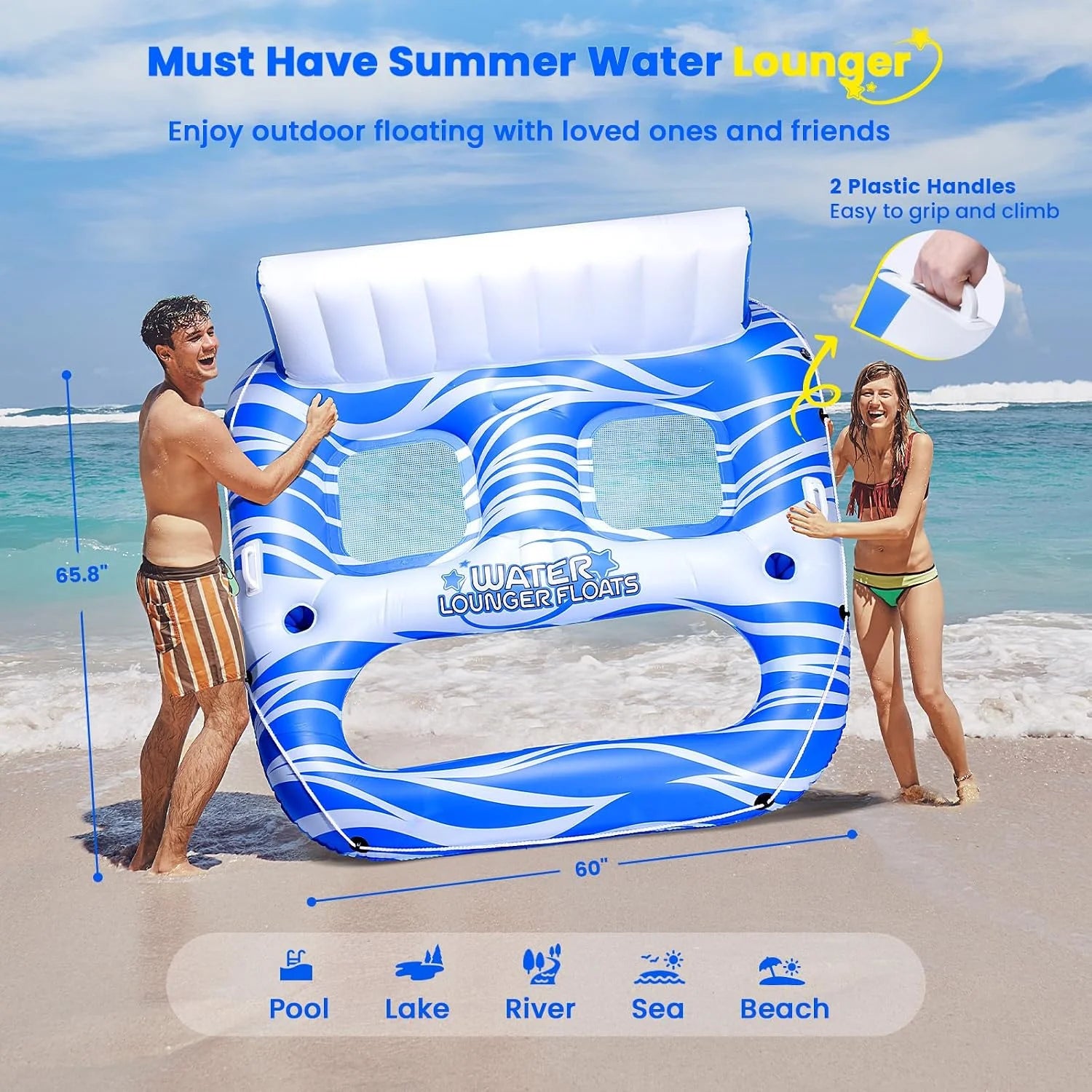 Special Inflatable Pool Floats Adults, Large Pool Lounger Chair Floaties with Cup Holders Backrest Footrest - Image 2