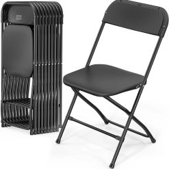 Special 10 Pack White Plastic Folding Chair, Indoor Outdoor Portable Stackable Commercial Seat with Steel Frame 350lb.