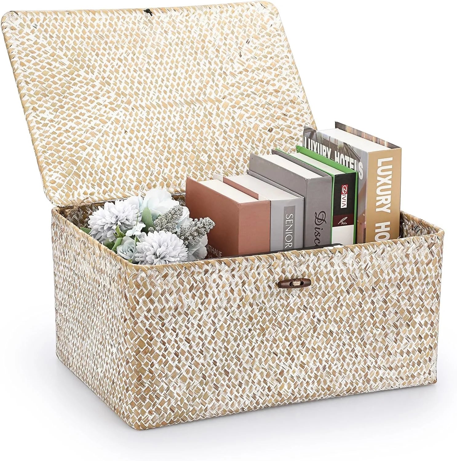 Special Shelf Baskets Bin with Lid Large Handwoven Basket Box, Coffee, Natural Seagrass Storage Baskets - Image 16