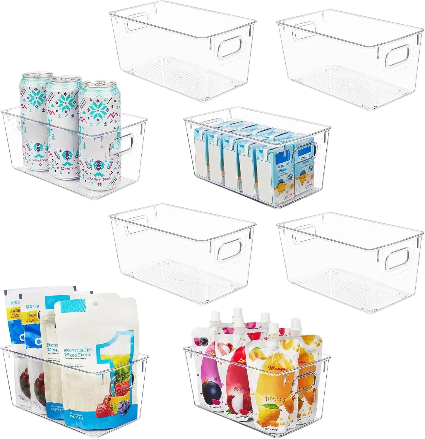 Special 6 Pack Clear Storage Bins, Pantry Organizer Bins with Handle, Large, BPA-free Plastic Bins, Pantry Storage