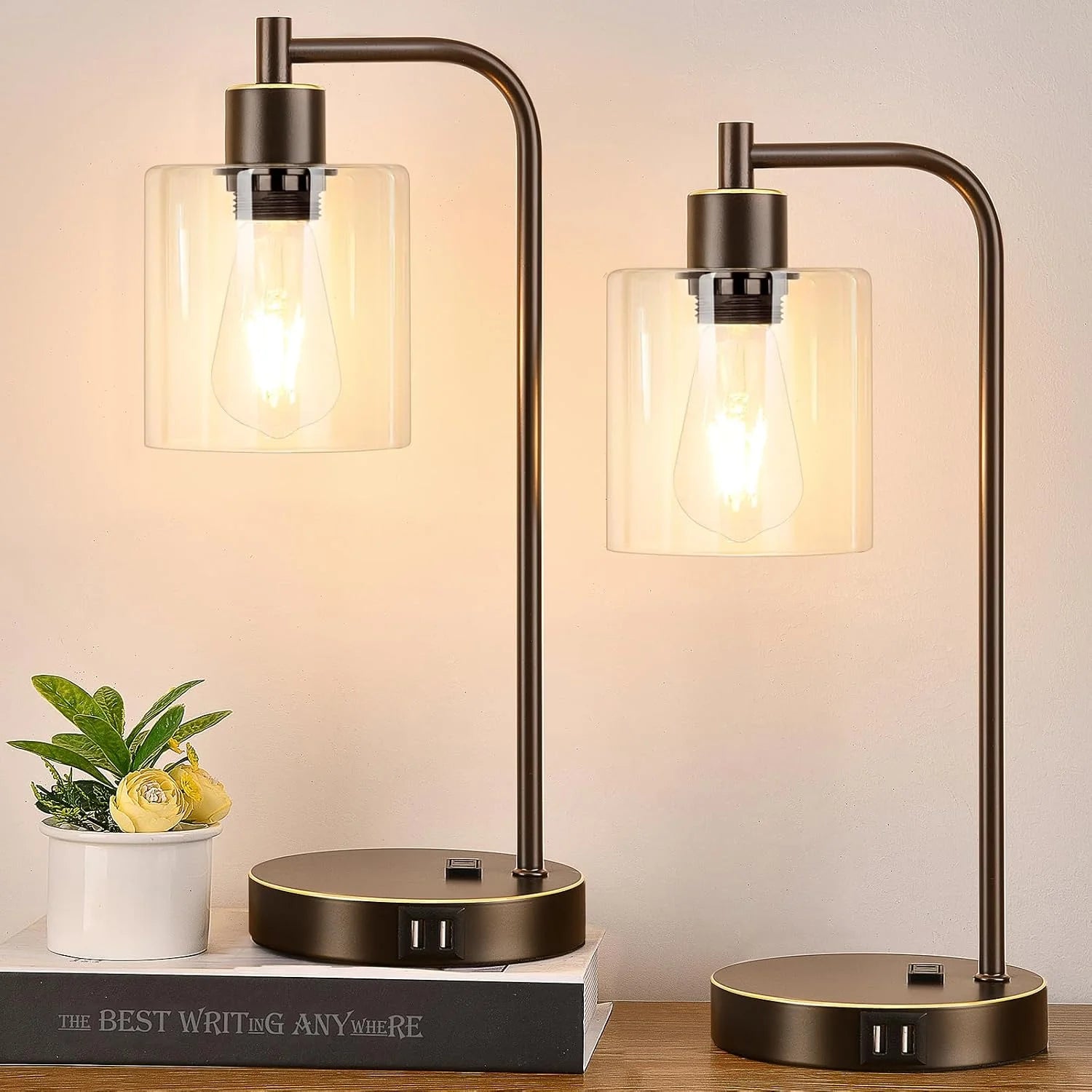 Special Set of 2 Industrial Touch Control Table Lamps with USB C+A Ports and AC Outlet, Dimmable, Bulb Included - Image 5