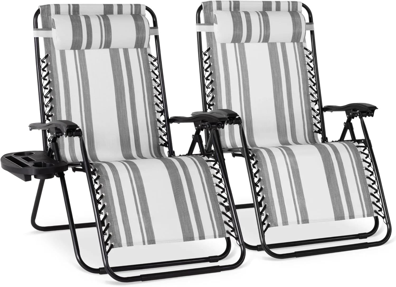 Special Best Choice Products Set of 2 Adjustable Steel Mesh Zero Gravity Lounge Chair Recliners w/Pillows and Cup Holder Trays - Image 26