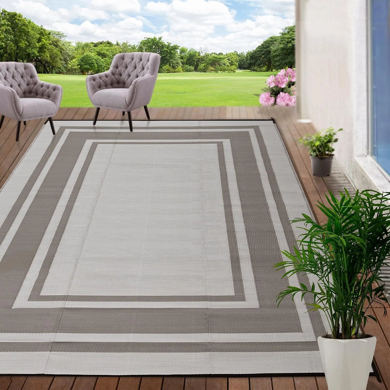 Special RURALITY Outdoor Rugs 8"x10" Waterproof for Patios Clearance, Plastic Straw Mats for RV - Image 2