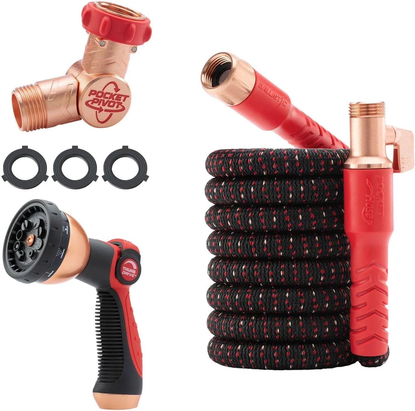 Special Pocket Hose Ballistic 50 FT Expandable Garden Hose, No-Kink, 360° swiveling pocket pivot connector