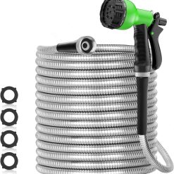 Special 100ft 304 Stainless Steel Garden Hose Metal, Heavy Duty Water Pipe with Nozzles for Yard