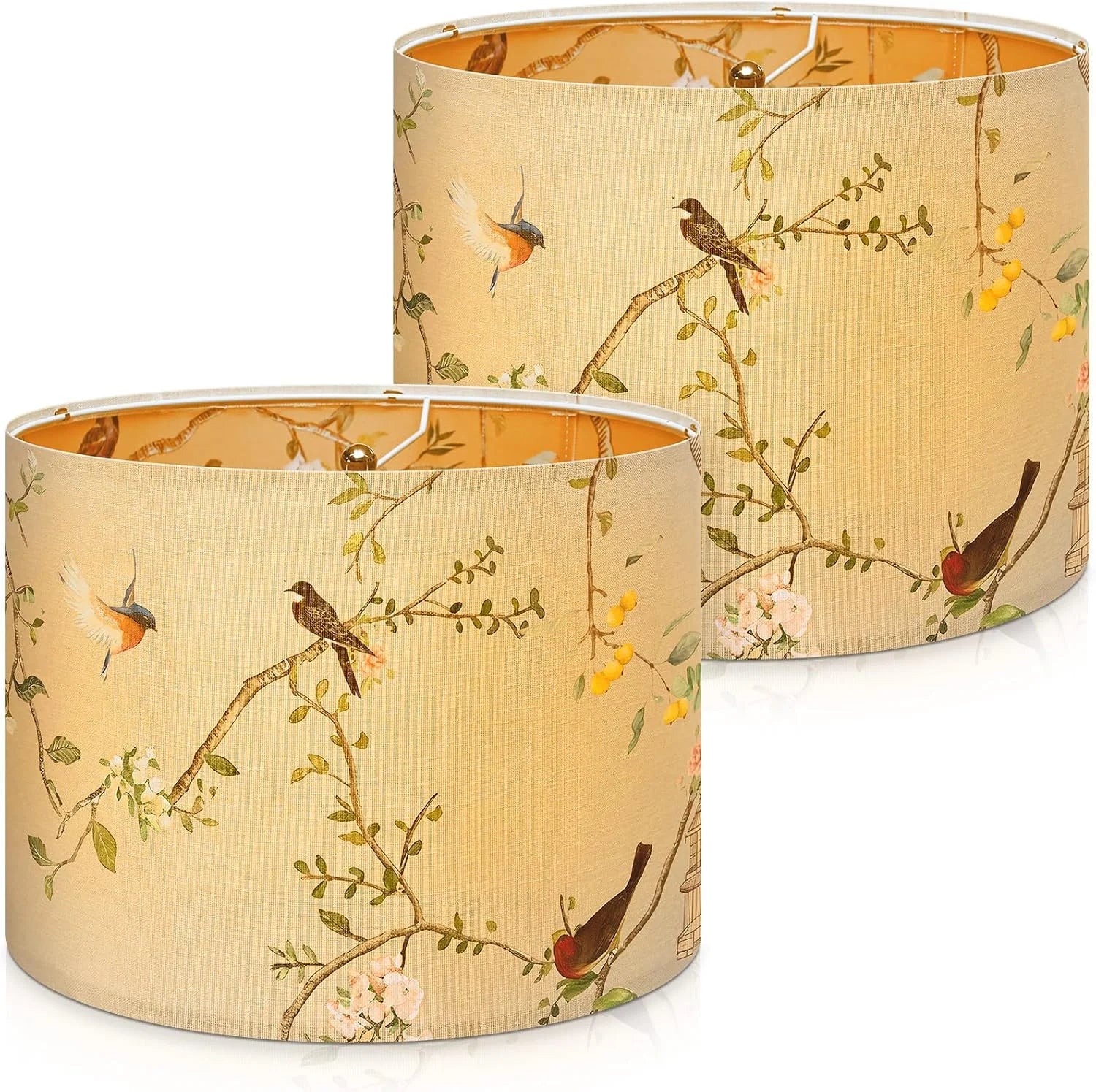 Special 2 Pack Chinoiserie Drum Lamp Shade 13 x 13 x 10 Inch Cream Linen Lampshade with Exquisite Bird Floral Lining - Image 4