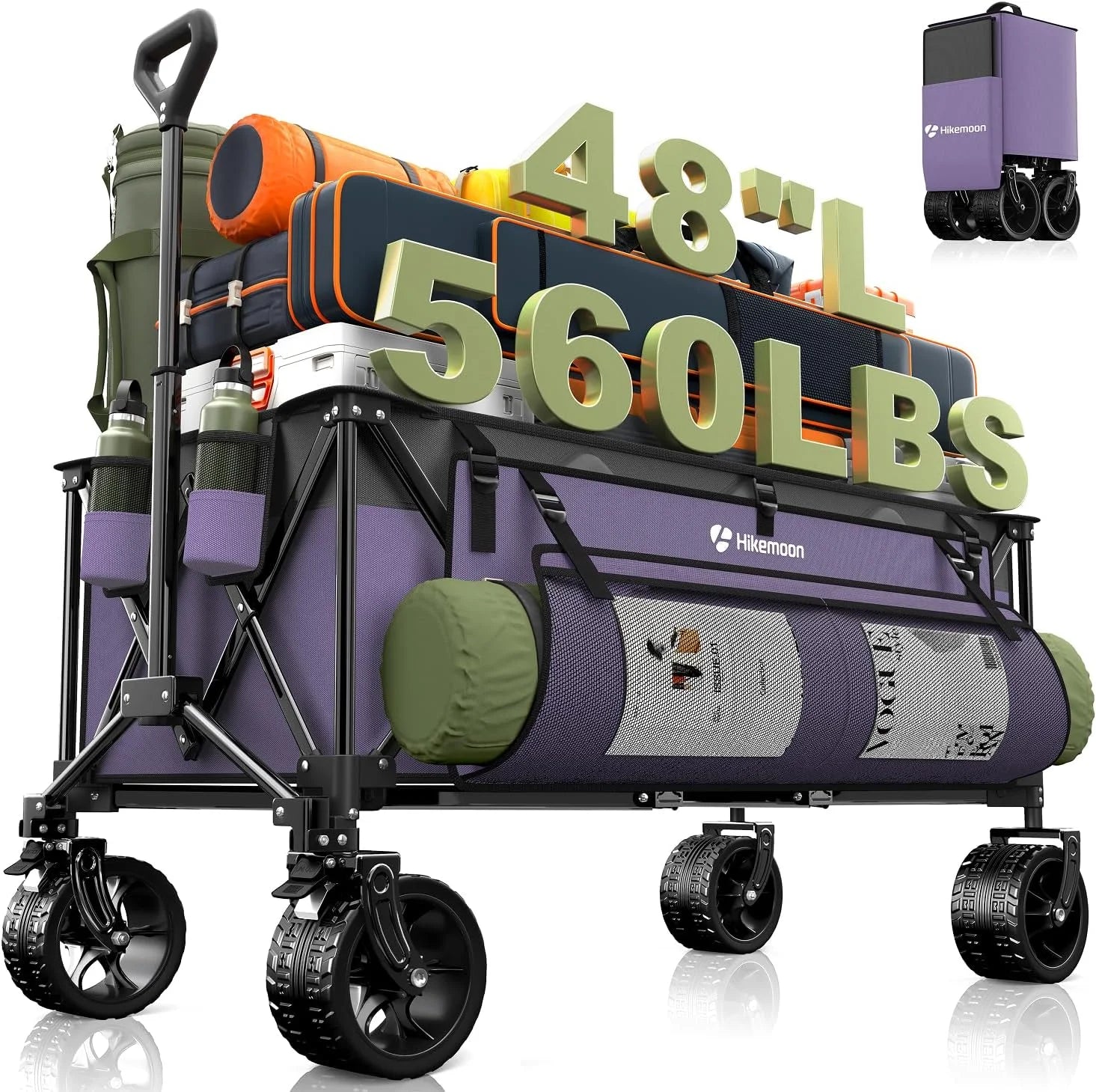 Special HIKEMOON 48" Extra Large Collapsible Wagon with Big Wheels, 300L Black, 560LBS Heavy Duty - Image 2