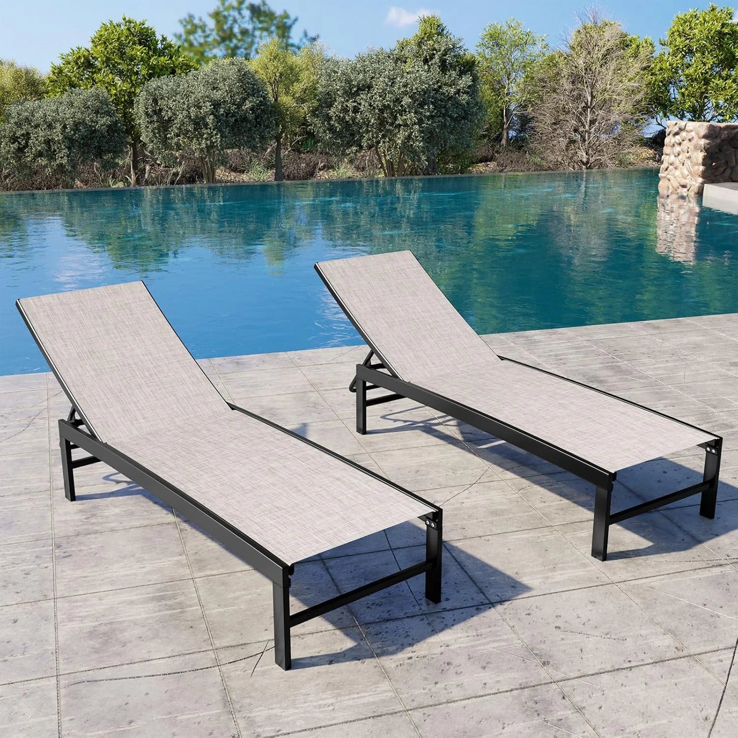 Special Products Lounge Chair Outdoor Set of 2, Metal Pool Chaise Lounge Chairs, Adjustable Five-Position Tanning - Image 4