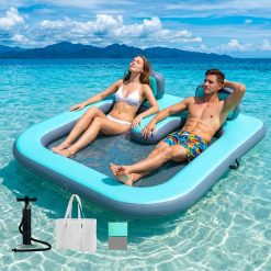 Special Inflatable Floating Dock for 2 Adults, 500 lbs Capacity Floating Island Platform with Mesh Water Hammock