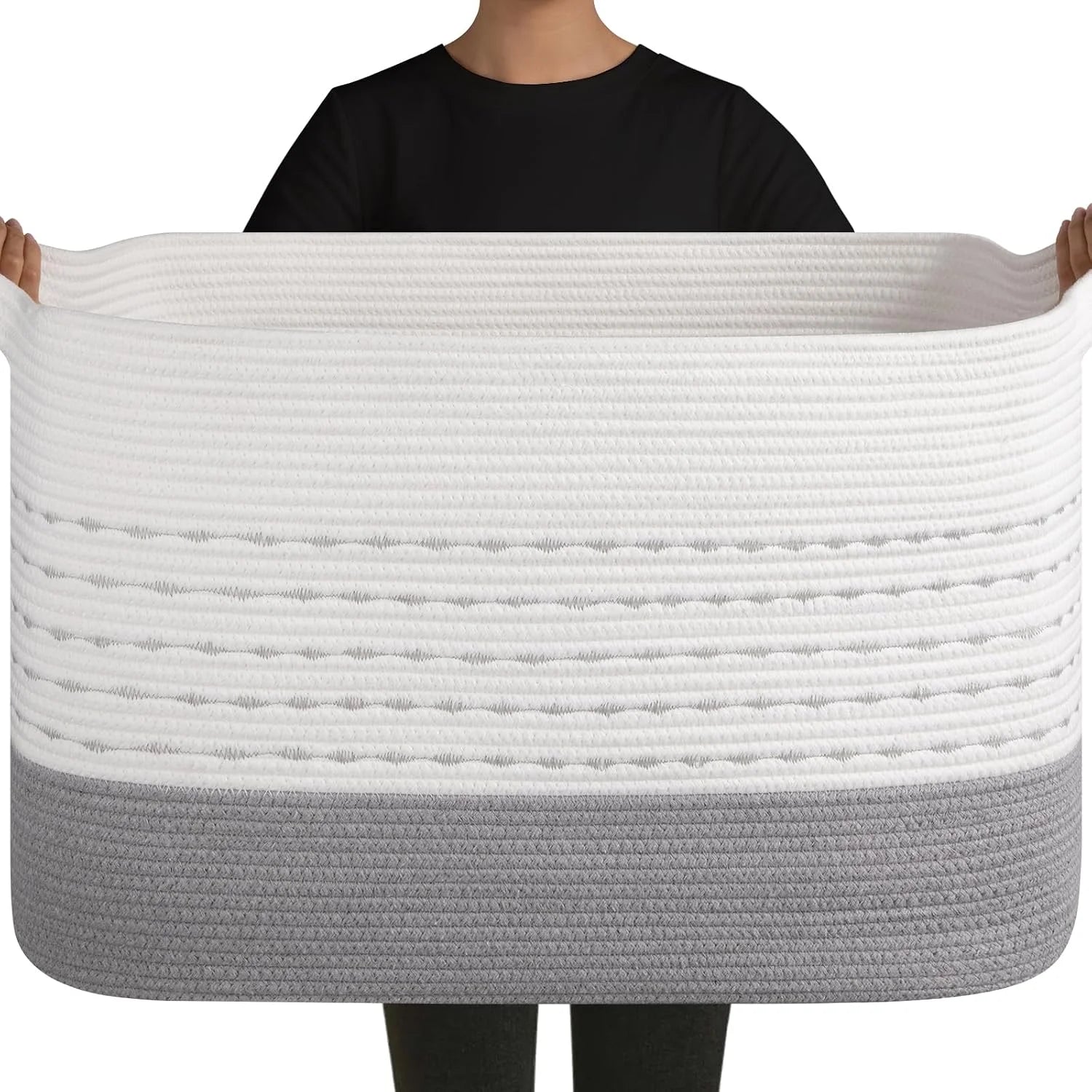 Special Large Blanket Basket, Storage Baskets with Handle, Rectangle Woven Cotton Rope Basket, Toy Organizer Bins, 22 x - Image 2