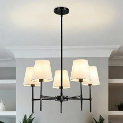 Alternative view of Special Dining Room Chandeliers Light, 5-Light Gold Modern Chandeliers Light Fixtures with White Fabric Shade