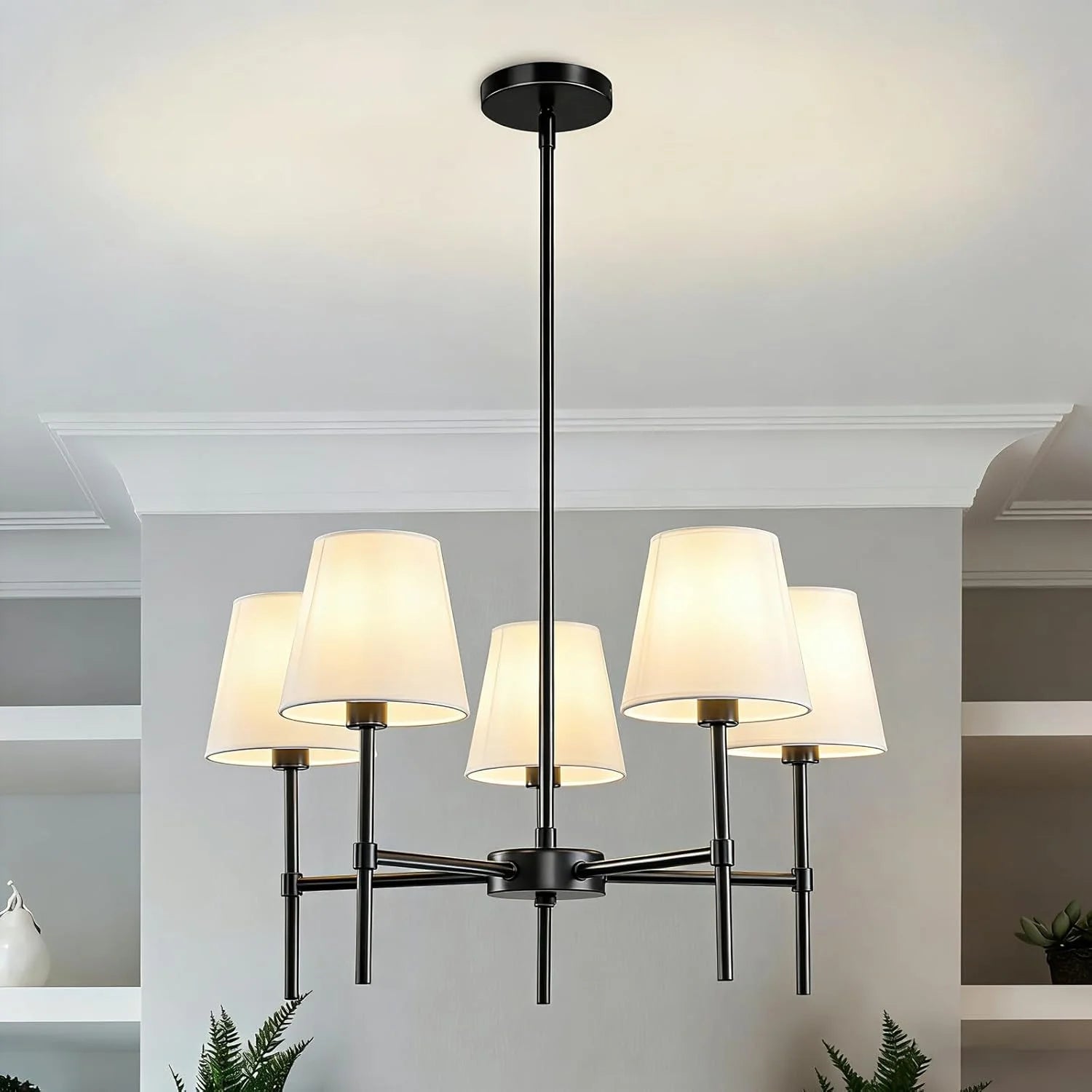 Special Dining Room Chandeliers Light, 5-Light Gold Modern Chandeliers Light Fixtures with White Fabric Shade - Image 2