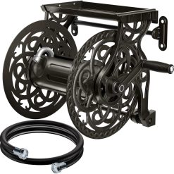 Special Wall Mount Garden Hose Reel for Outside, Holds 125 ft x 5/8" Hose Storage, Decorative Heavy Duty Water Hose