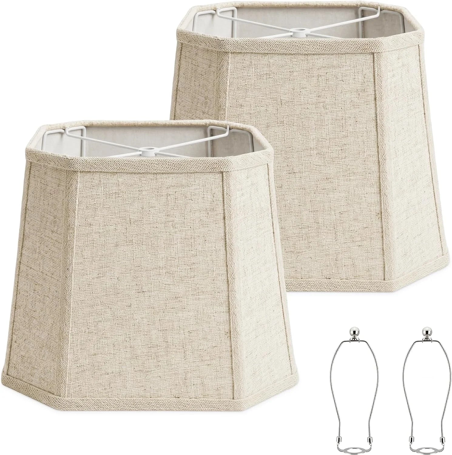 Special Natural Linen Square Cut Corner Lamp Shades Set of 2 - Image 4