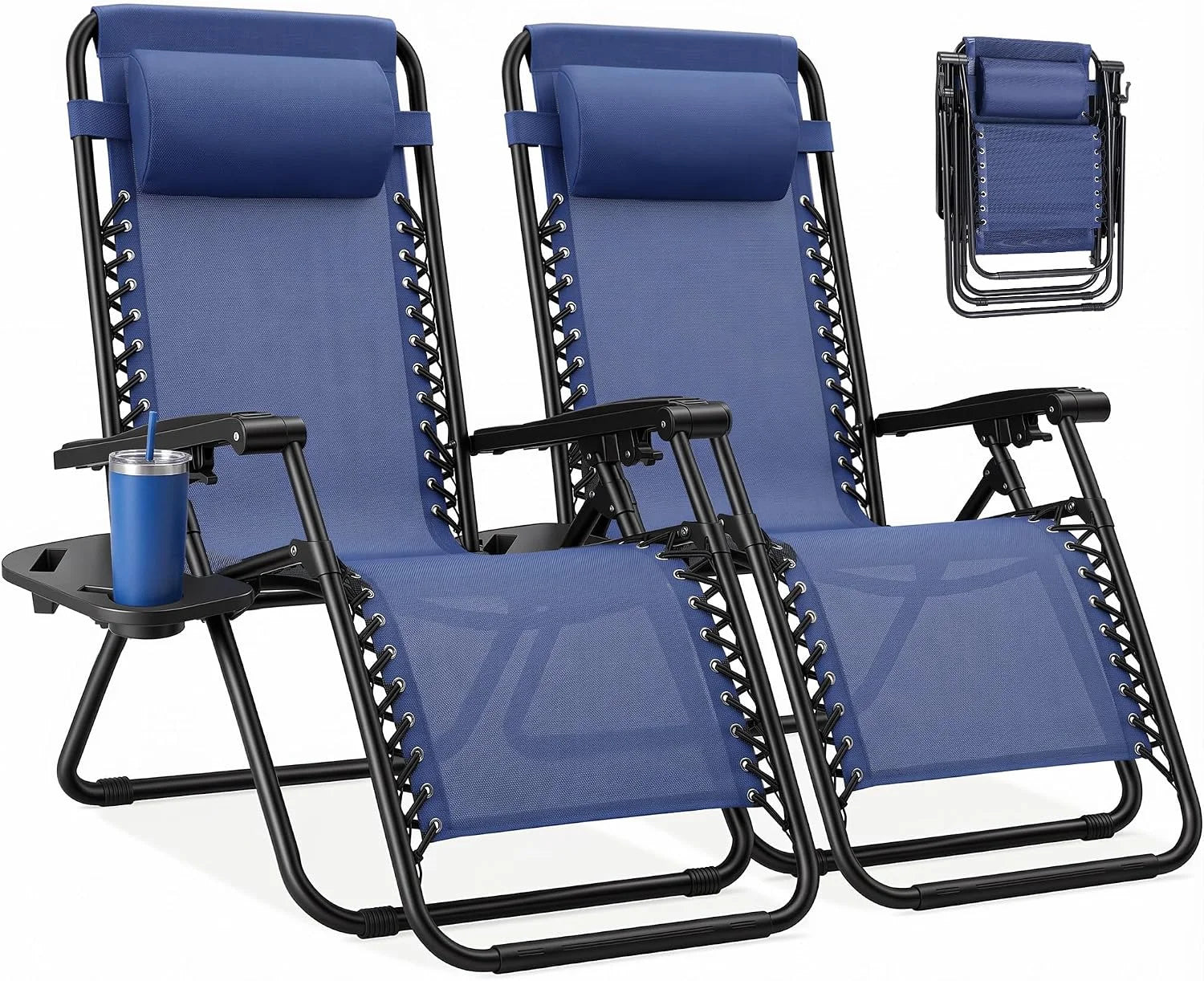 Special Zero Gravity Chairs Set of 2, Lounge Chair Folding Portable Adjustable Camping Reclining Chairs with Adjustable Pollow - Image 7