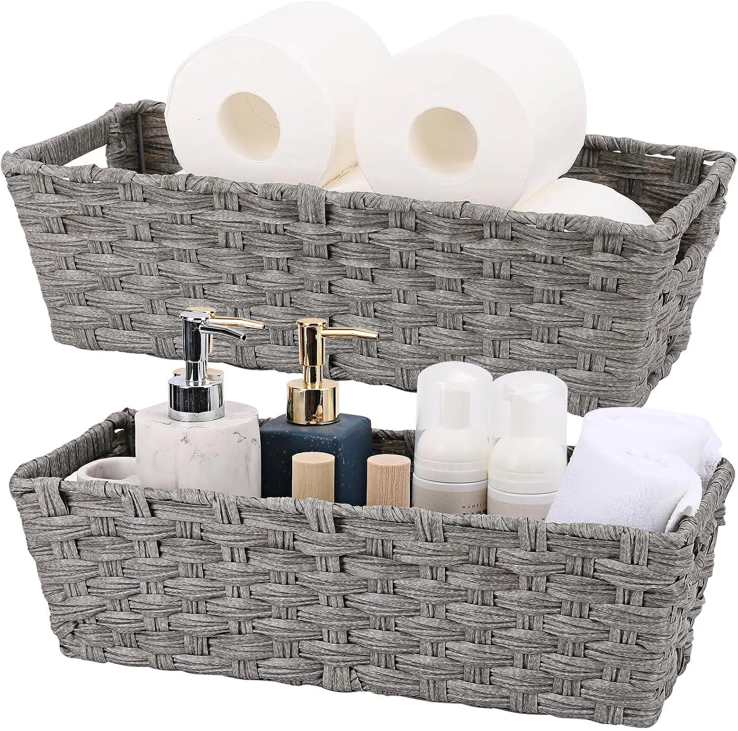 Special Wicker Storage Basket, Metal Frame, Set of 2, Washable Waterproof - Image 3