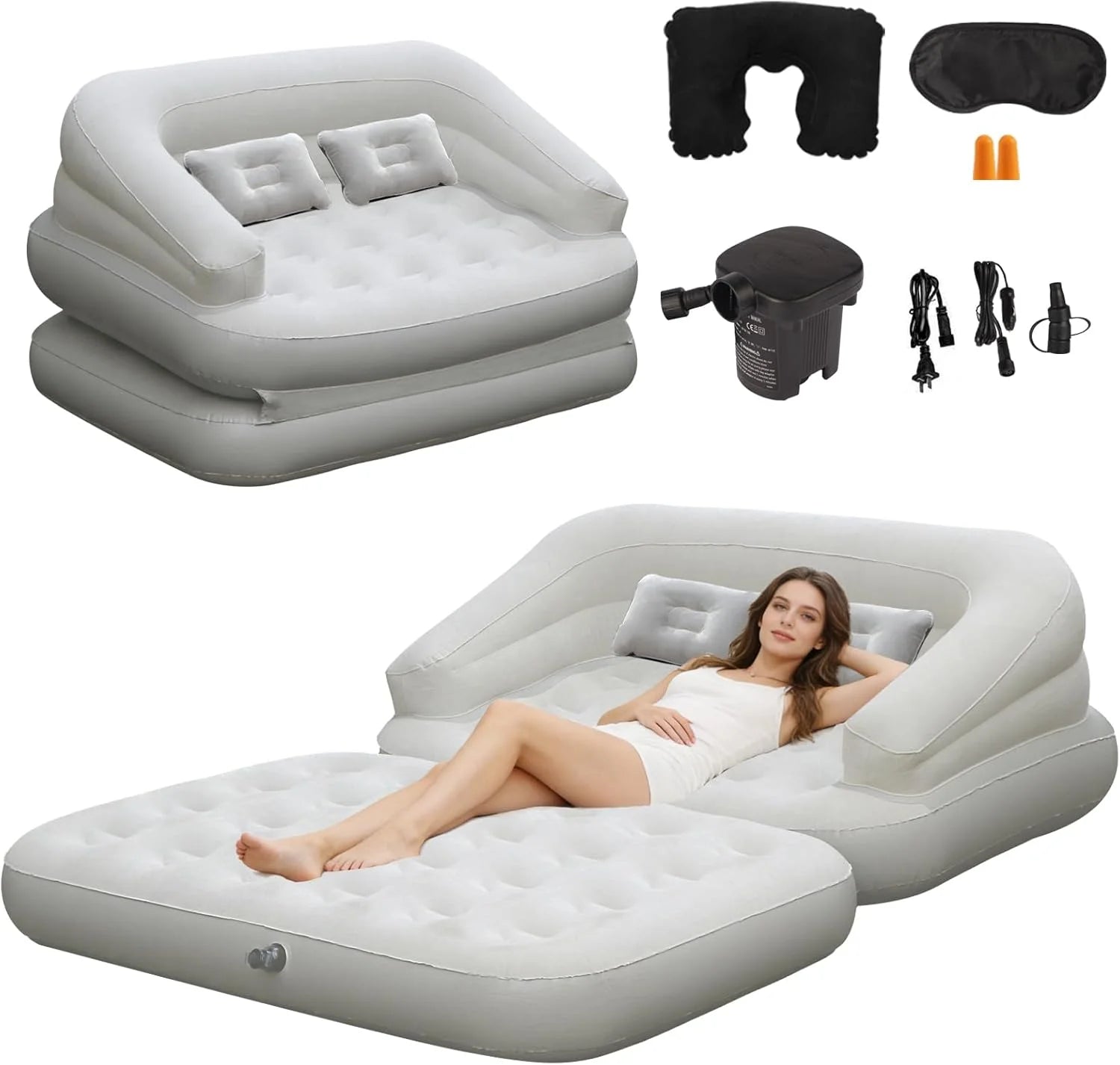 Special Full Size Inflatable Sofa Bed with Air Pump, 2-in-1 Portable Blow-Up Air Couch, Inflatable Couch Bed and Folding - Image 2