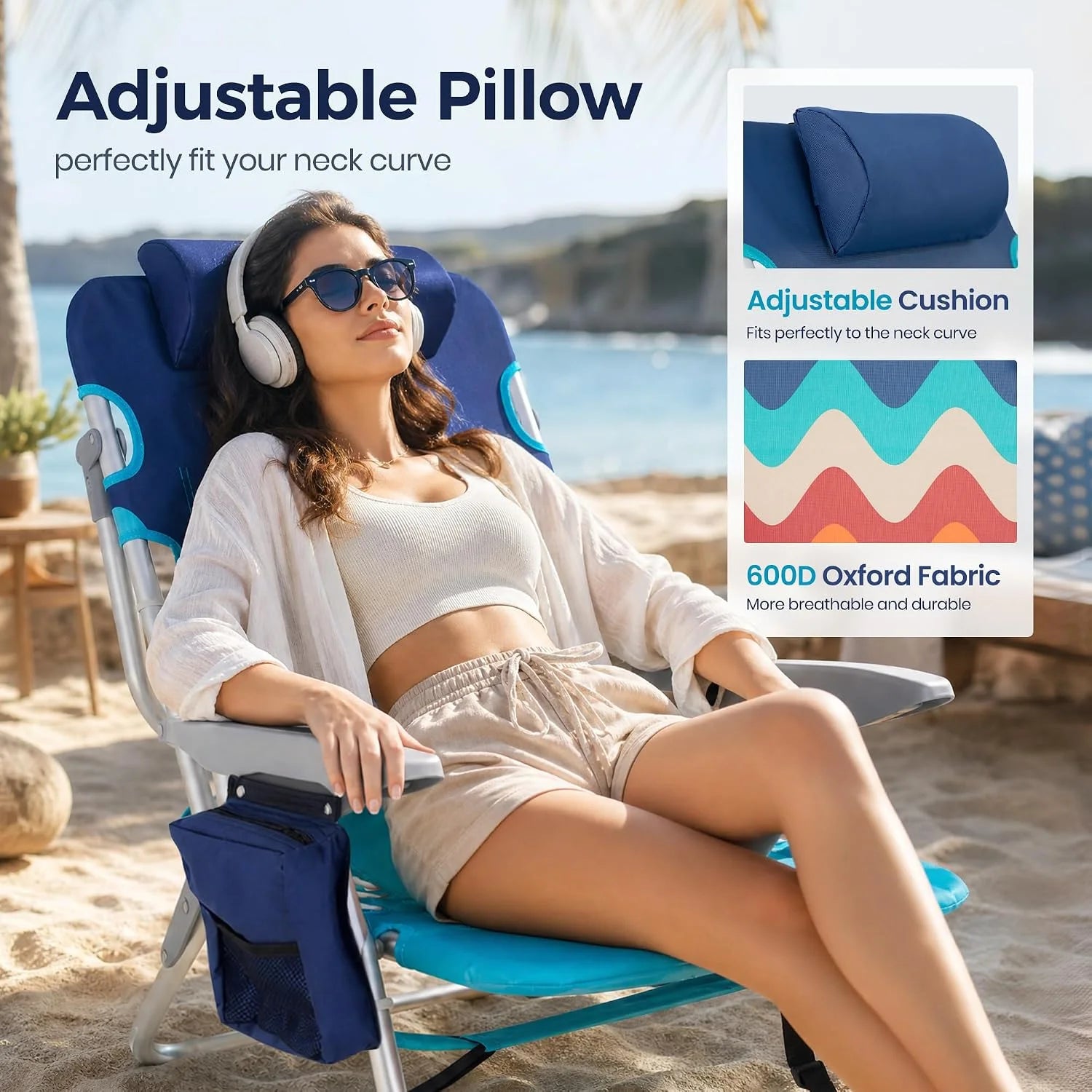 Special PARTY Backpack Beach Chairs 2 Pack Aluminum Lightweight Folding Reclining Beach Chairs, 4 Positions Classic Lay - Image 8
