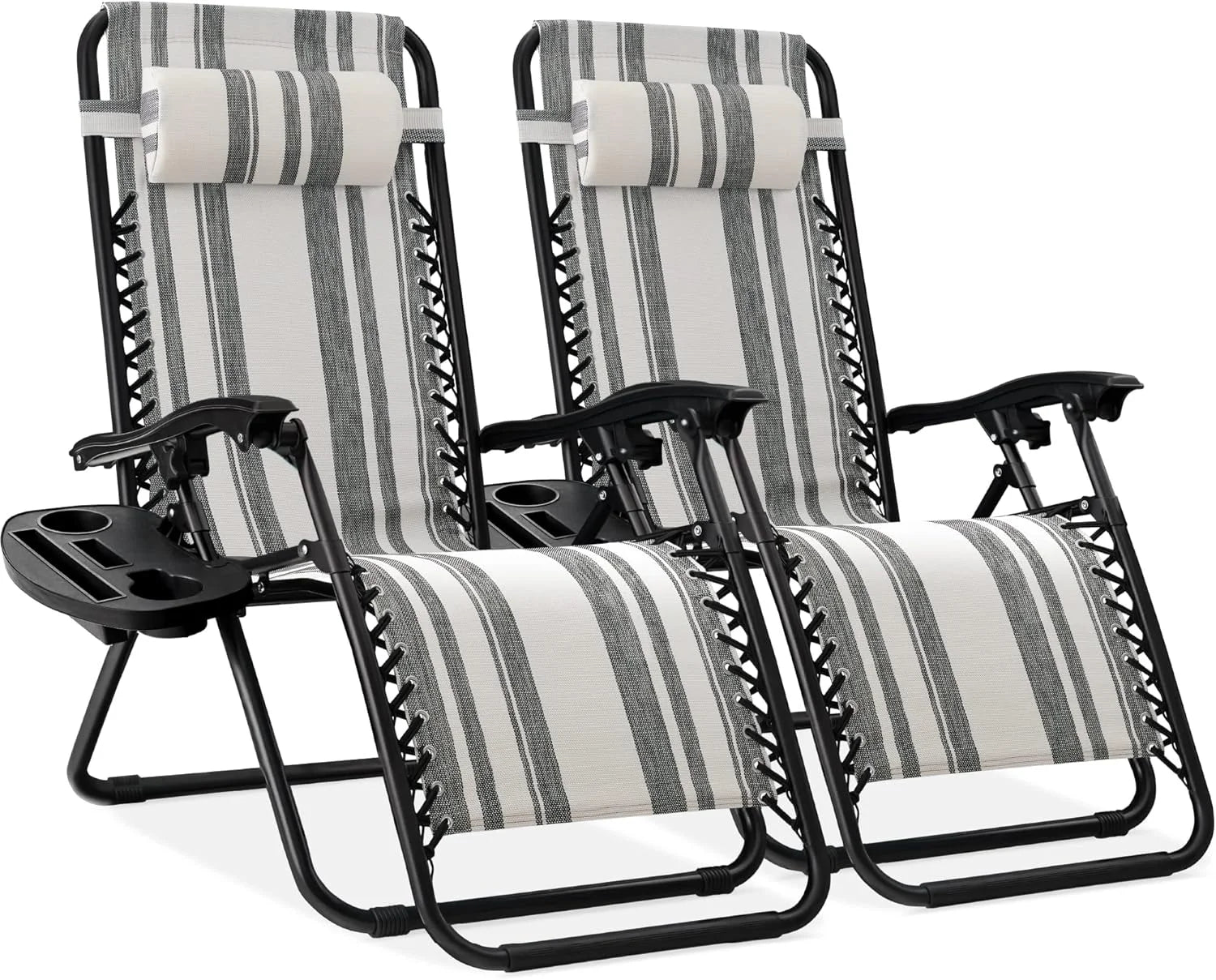 Special Choice Products Set of 2 Adjustable Steel Mesh Zero Gravity Lounge Chair Recliners w/Pillows and Cup Holder Trays - Image 54