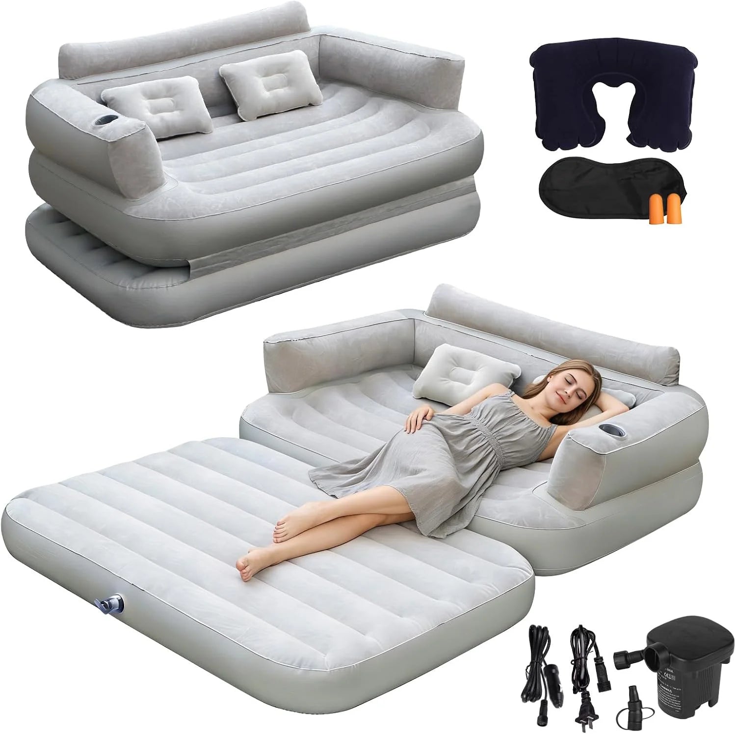 Special Full Size Inflatable Sofa Bed with Air Pump, 2-in-1 Portable Blow-Up Air Couch, Inflatable Couch Bed and Folding