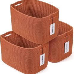 Special Cotton Rope Storage Baskets 15x10x9.3 3 Pack White, Decorative rectangular storage baskets for shelves
