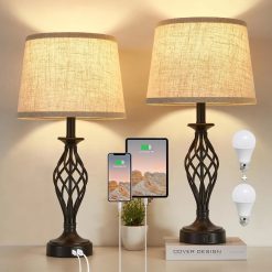 Alternative view of Special Lamp for Bedroom Set of 2 with USB C+A Ports, Bulb Included, Modern Bedside Lamps with Spiral Cage Base