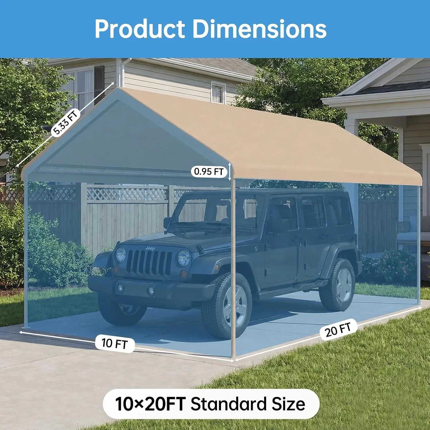 Special FT Carport Replacement Canopy Top, 800D Oxford Heavy Duty Waterproof Tarp Cover with 36 Ball Bungees