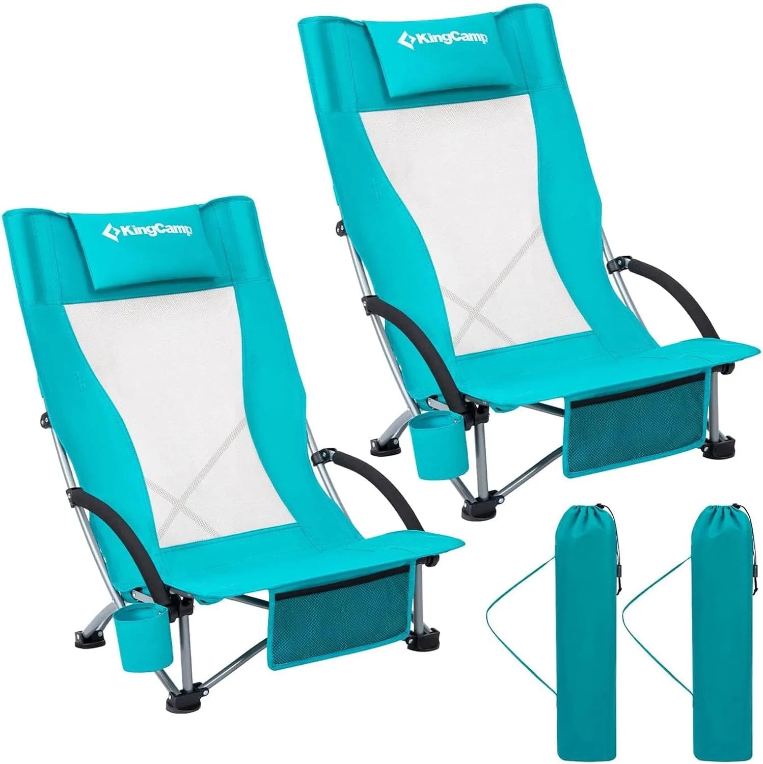 Special KingCamp Low Beach Chairs 2 Pack, Folding Portable Chair for Adults lightweight Extra Wide Ergonomic High Back Seat - Image 2