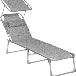 Special Sun Lounger, Folding Patio Chaise Lounge Chair with Canopy, 76 x 20.9 x 11.4 Inches, Holds 330 lb