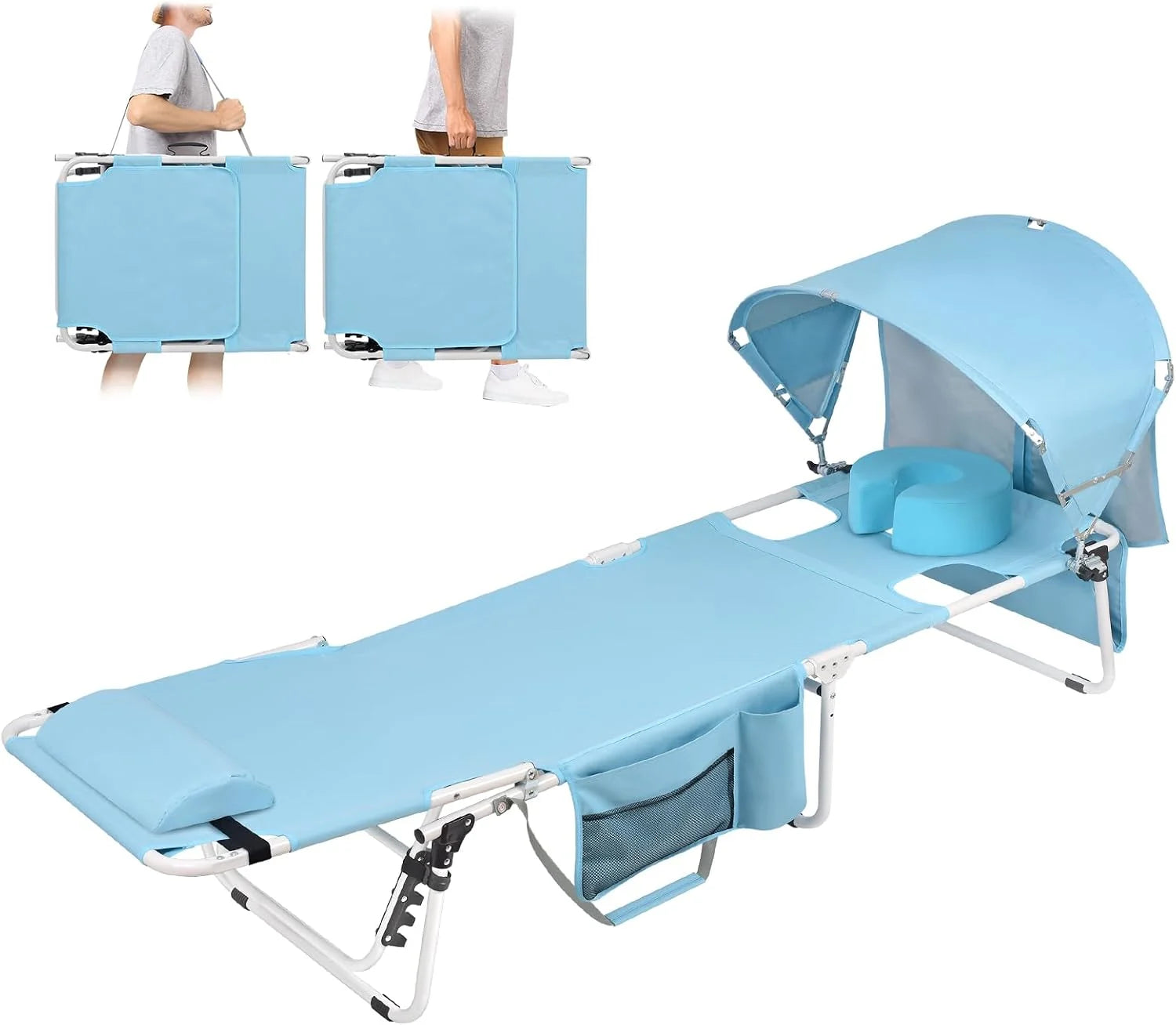Special Tanning Chair with Sun Canopy Face Hole Softer Padded Adjustable Washable, Heavy Duty Layout Folding Lounge Chair - Image 3