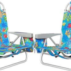 Special Aluminum Extra Wide 5-Position Lay Flat Folding Backpack Beach Chairs for Adults, with Cooler Bag