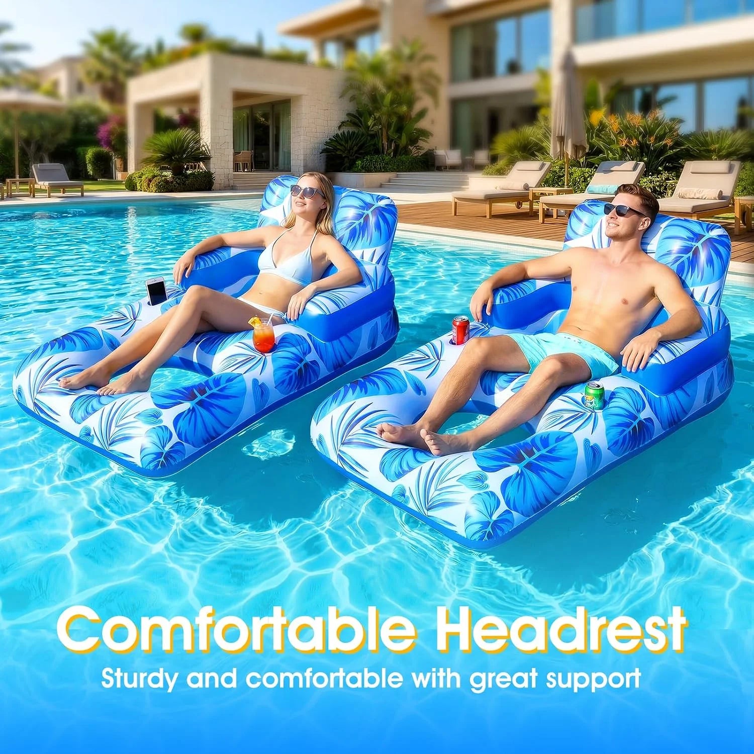 Special Pool Floats Adult, 65 Thicken PVC Inflatable Pool Float Lounger Rafts with Cup & Phone Holder & Headrest - Image 4