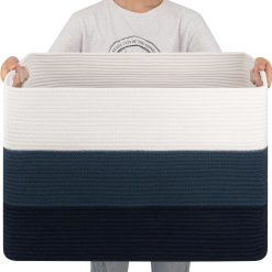 Alternative view of Special Blanket Basket, 25”x16”x16”(108L) Rectangle Woven Storage Baskets, Cotton Rope Basket For Living Room