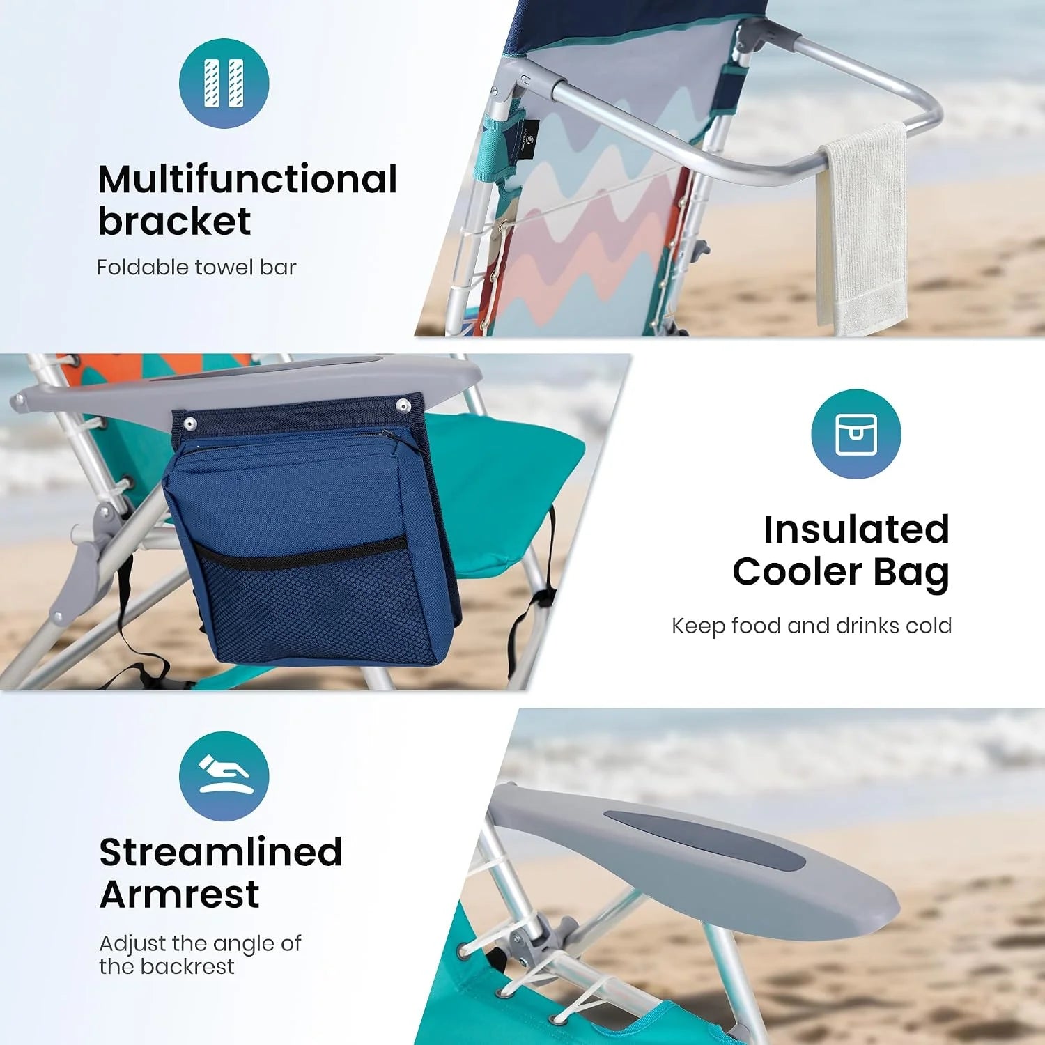 Special PARTY Backpack Beach Chairs 2 Pack Aluminum Lightweight Folding Reclining Beach Chairs, 4 Positions Classic Lay - Image 7