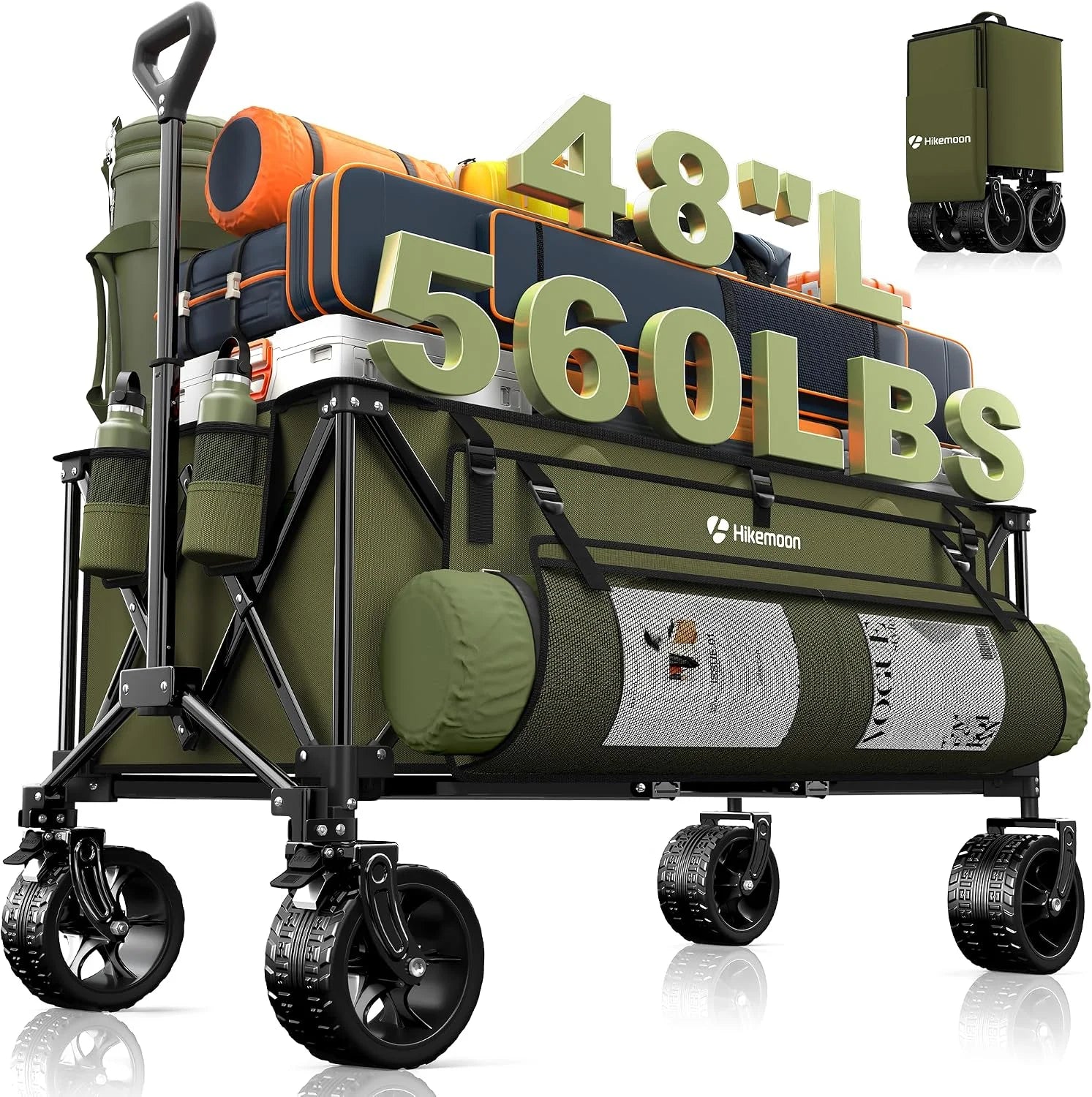 Special HIKEMOON 48" Extra Large Collapsible Wagon with Big Wheels, 300L Black, 560LBS Heavy Duty - Image 8
