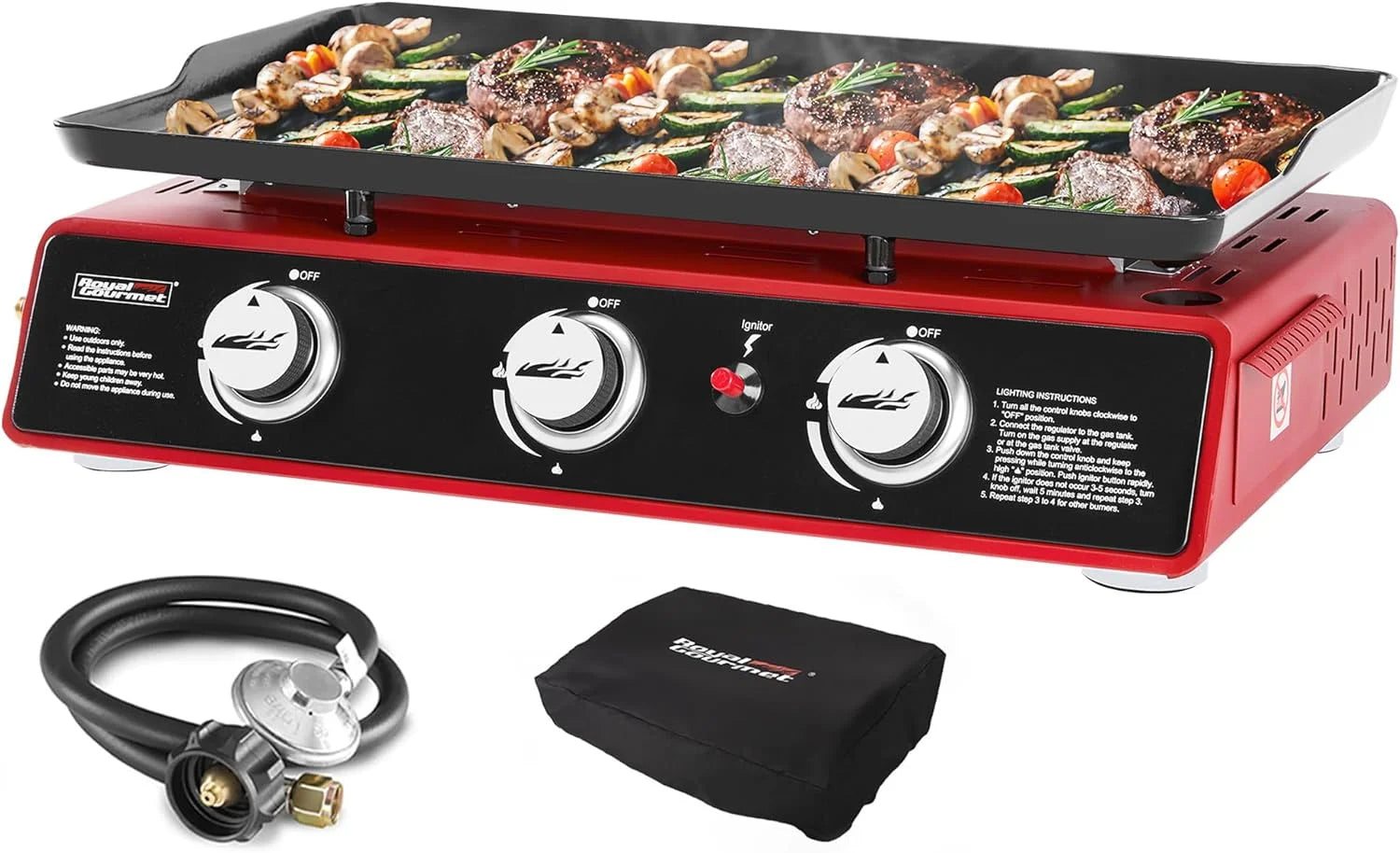 Special Royal Gourmet PD1301S Portable 3-Burner Tabletop Gas Griddle, 25, 500 BTU Cooking Power, 304 Sq. In. Cooking Surface - Image 2