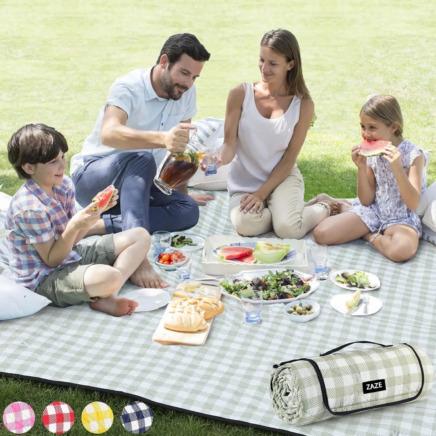Special Extra Large Picnic Outdoor Blanket, 80鈥漻80" Waterproof Foldable Blankets Gingham Picnic Mat for Beach - Image 2