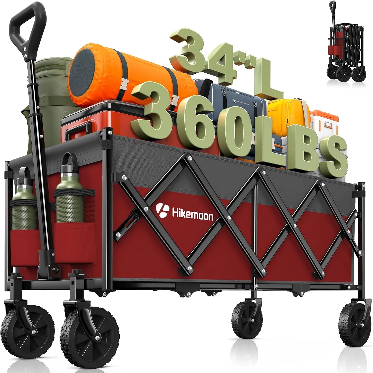 Special 34” Extra Long Folding Portable Wagon Cart, 120L 360LBS Black, Heavy Duty - Image 8