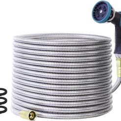 Alternative view of Special Garden Hose, Stainless Steel Water Hose, Flexible with a 10-Mode Nozzle Sprayer, 5/8" Outside Diameter