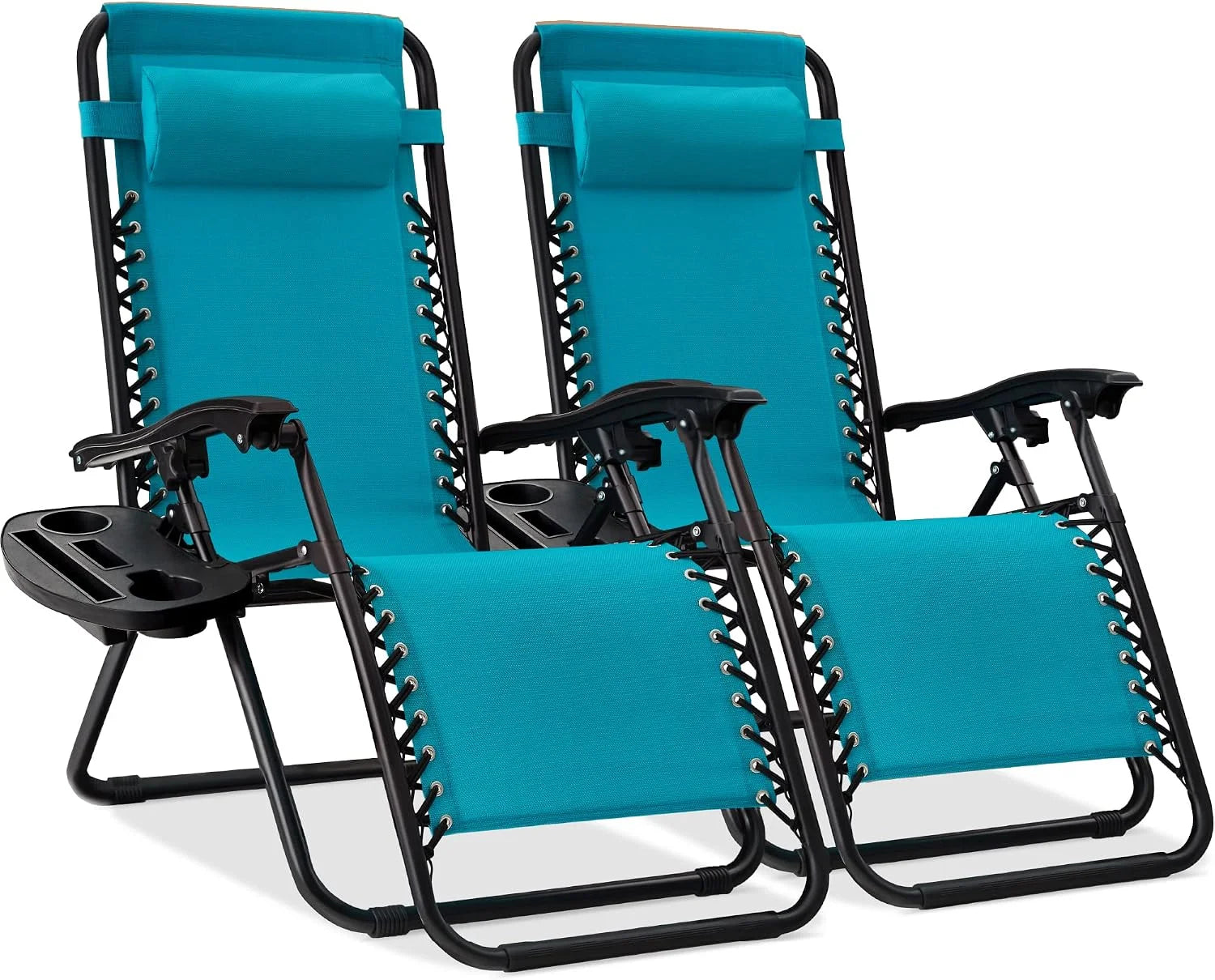 Special Best Choice Products Set of 2 Adjustable Steel Mesh Zero Gravity Lounge Chair Recliners w/Pillows and Cup Holder Trays - Image 14