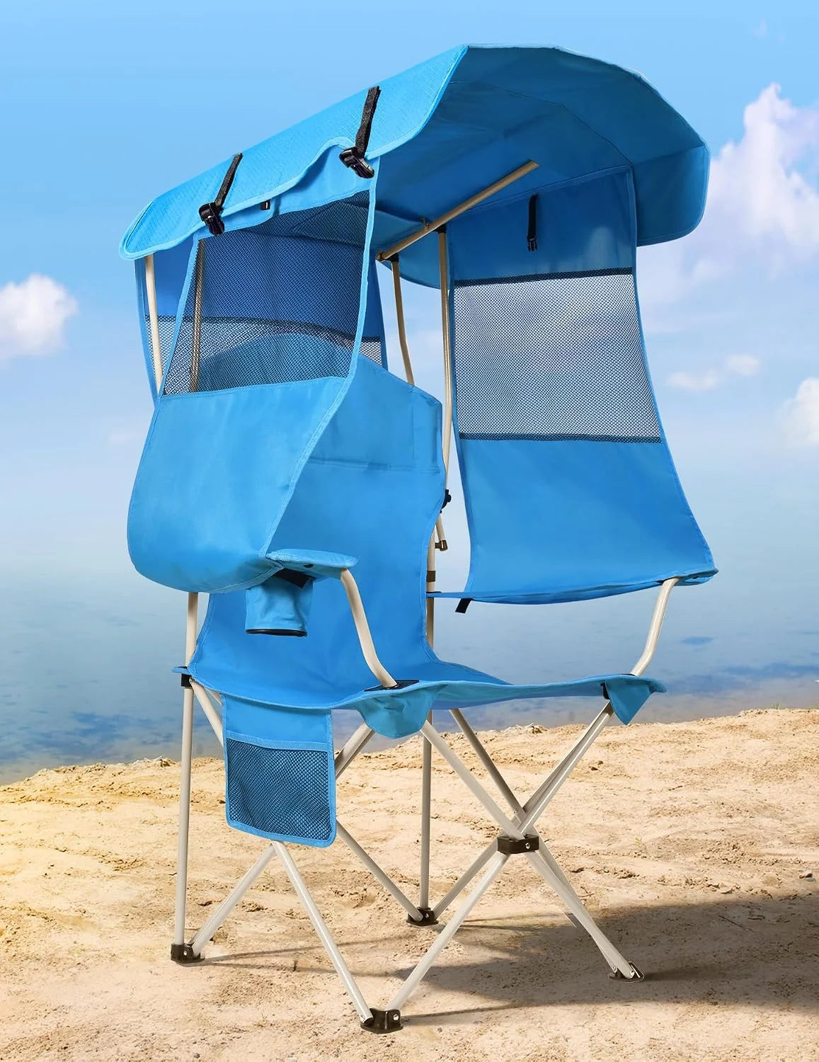 Special Docusvect Beach Chair with Canopy Shade, Folding Camping Chair with Canopy with Cup Holder, Support 330 LBS - Image 2